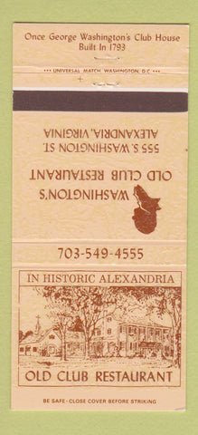 Matchbook Cover - Washington's Old Club Restaurant Alexandria VA 30 Strike