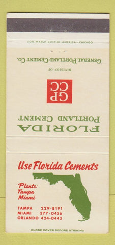 Matchbook Cover - Florida Portland Cement Tampa Miami Orlando FL 30 Strike