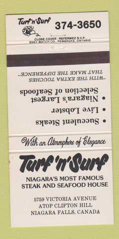 Matchbook Cover - Turf n Surf Seafood Restaurant Niagara Falls ON 30 Strike