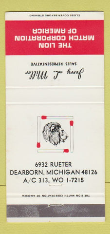 Matchbook Cover - Lion Match Corp Jerry Miller Dearborn MI 30 Strike