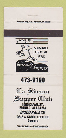 Matchbook Cover - La Swann Supper Club Disco Mobile AL 30 Strike