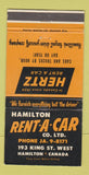 Matchbook Cover - Hertz Car Rentals Hamilton ON 30 Strike