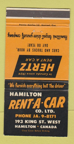 Matchbook Cover - Hertz Car Rentals Hamilton ON 30 Strike