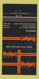 Matchbook Cover - Budget Car Rentals Winnipeg MB  30 Strike