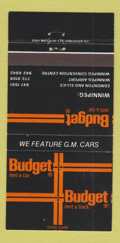 Matchbook Cover - Budget Car Rentals Winnipeg MB  30 Strike