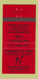 Matchbook Cover - Patrick's Pub Costa Mesa CA 30 Strike