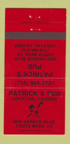 Matchbook Cover - Patrick's Pub Costa Mesa CA 30 Strike