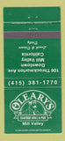 Matchbook Cover - O'Leary's Seafood Grill Mill Valley CA 30 Strike