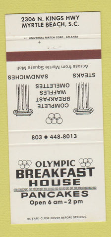 Matchbook Cover - Olympic Breakfast House Pancakes Myrtle Beach SC 30 Strike