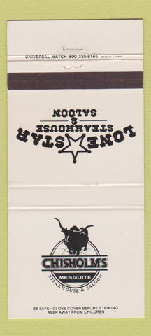 Matchbook Cover - Chisholm's Mesquite Lone Star Steak Charlotte NC 30 Strike