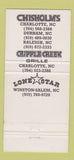 Matchbook Cover - Chisholm's Mesquite Lone Star Steak Charlotte NC 30 Strike