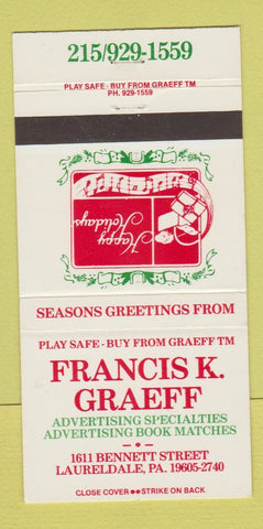 Matchbook Cover - Frank K Graeff Advertising Lauderdale PA Christmas 30 Strike