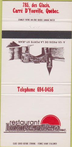 Matchbook Cover - Restaurant Laurentien Caree D Youville QC 30 Strike
