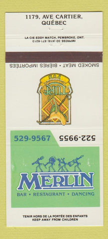 Matchbook Cover - Merlin Bar Restaurant Quebec QC Turf Pub 30 Strike