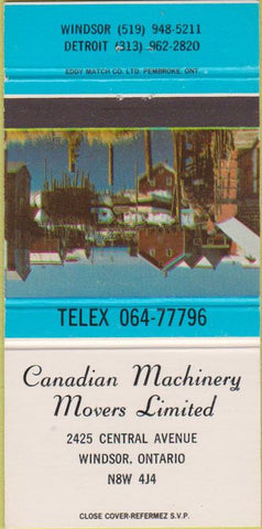 Matchbook Cover - Canadian Machinery Movers Windsor ON 30 Strike