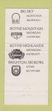 Matchbook Cover - Boyne USA Resorts Skiing MI UT MT 30 Strike