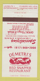 Matchbook Cover - Demetri's Red Snapper Restaurant Foxboro MA WEAR 30 Strike