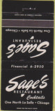 Matchbook Cover - Sage's Restaurant Chicago IL 30 Strike