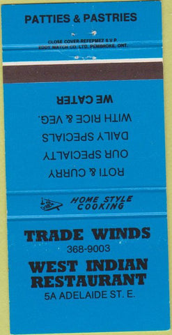 Matchbook Cover - Trade Winds West Indian Restaurant Canada 30 Strike