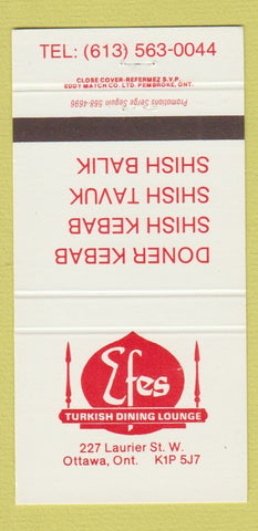 Matchbook Cover - Efes Turkish Restaurant Ottawa ON 30 Strike