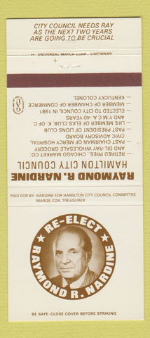 Matchbook Cover - Raymond Nardine Election Hamilton OH City Council 30 Strike