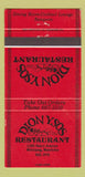 Matchbook Cover - Dion Ysos Restaurant Winnipeg MB 30 Strike