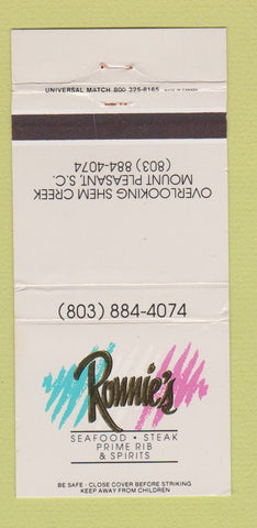 Matchbook Cover - Ronnie's Restaurant Mount Pleasant SC 30 Strike