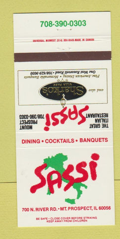 Matchbook Cover - Sassi Italian Restaurant Mount Prospect IL 30 Strike
