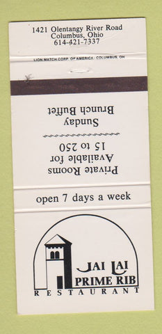 Matchbook Cover - Jai Lai Prime Rib Restaurant Columbus OH 30 Strike