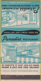 Matchbook Cover - Paradise Restaurant Fredericton NB 30 Strike