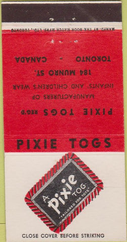 Matchbook Cover - A Pixie Tog Toronto ON children's clothes  30 Strike