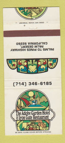 Matchbook Cover - Adobe Garden Hotel Palm Desert CA Iron Gate 30 Strike