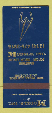 Matchbook Cover - Models Inc Model Work Molding Rowlett TX 30 Strike