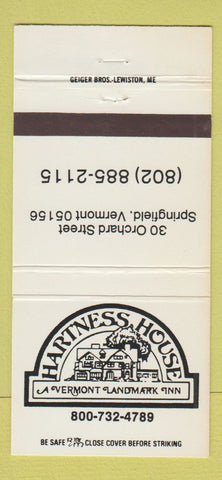 Matchbook Cover - Hartness House Springfield VT 30 Strike