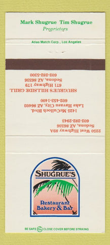 Matchbook Cover - Shugrue's Restaurant Bakery Sedona Lake Havasu AZ 30 Strike