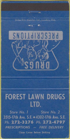 Matchbook Cover - Forest Lawn Drugs Calgary AB 30 Strike