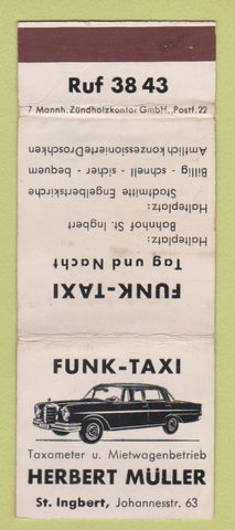 Matchbook Cover - Funk Taxi Herbert Muller Johannesstr Germany WORN