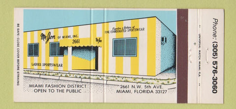 Matchbook Cover - Mr Jon Clothes Miami FL 30 Strike