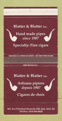 Matchbox - Blatter & Blatter Pipes Tobacco Cigars Montreal QC