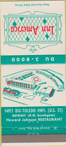Matchbook Cover - Inn America Howard Johnsons Detroit MI 30 Strike