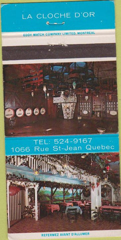 Matchbook Cover - La Cloche D'Or St Jean QC 30 Strike