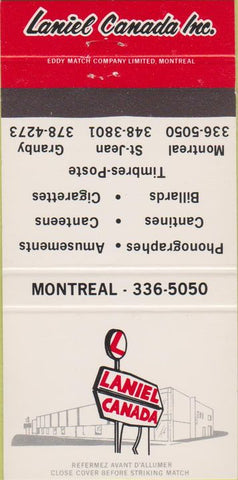 Matchbook Cover - Laniel Canada billiards Montreal St Jean QC 30 Strike