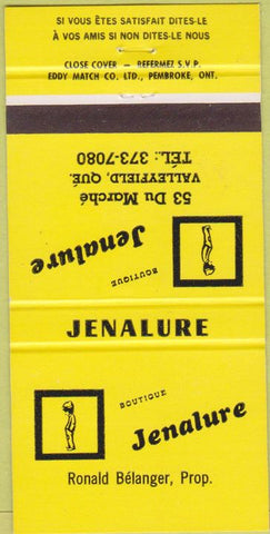 Matchbook Cover - Jeanalure Boutique Valleyfield QC 30 Strike