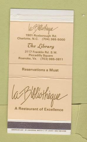 Matchbox - La Bibliotheque Restaurant Charlotte NC Library Roanoke VA