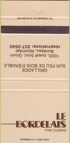 Matchbook Cover - Le Bordelais Restaurant Bordeau Montreal QC 30 Strike