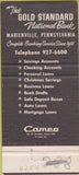 Matchbook Cover - Gold Standard National Bank Marienville PA 30 Strike