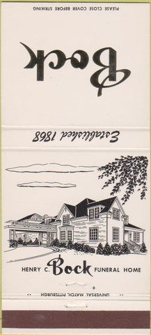 Matchbook Cover - Henry Bock Funeral Home Glenshaw PA 30 Strike