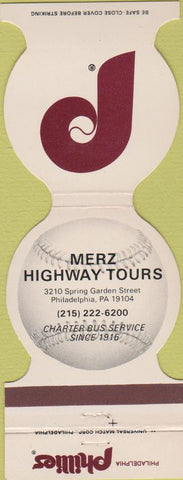 Matchbook Cover - Mertz Highway Tours Philadelphia PA Phillies Contour