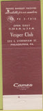 Matchbook Cover - Vesper Club Philadelphia PA  Cameo