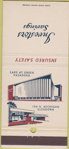 Matchbook Cover - Investors Savings Bank Glendora Pasadena CA 30 Strike